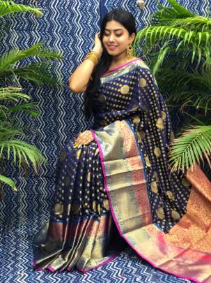 Navy Blue Clocked Astounding Saree Collection