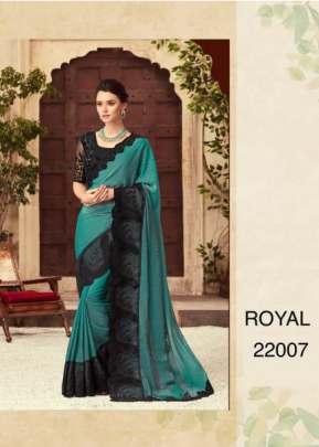 Net Saree For Parties With Black Big Net Border In Rama Color
