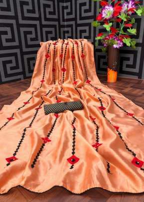 New Silk Saree With Embroidered Work Light Orange Color