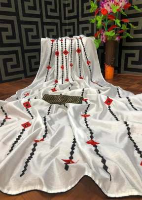 New Silk Saree With Embroidered Work Light White Color