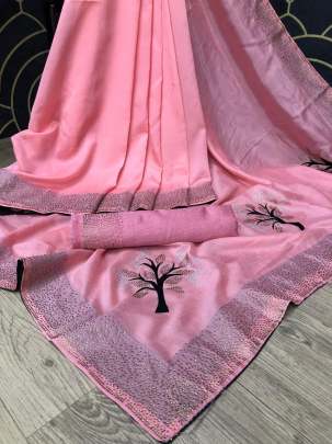 Novelty Soft Vichitra Silk Light Pink Colour Saree