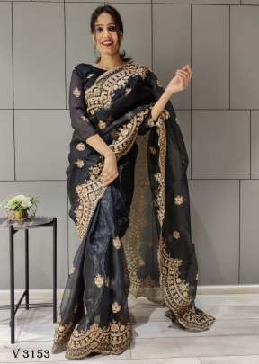 Organza Saree In Black Color By Surati Fabric