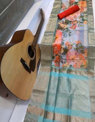Organza Saree With Zari Wooven Pallu Contrast Sky Blue Colour