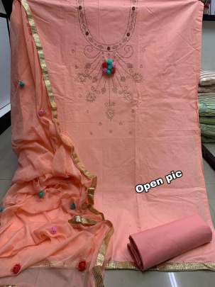 PC Cotton Machinery diamond With  lace Border dress