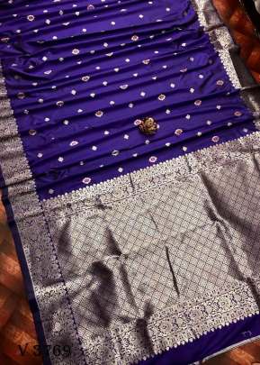 Pari Lichi Silk Saree with Broad Golden Border In Purple Color By Surati Fabric 