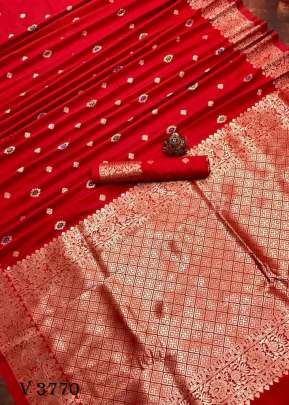 Pari Lichi Silk Saree with Broad Golden Border In Red Color By Surati Fabric 