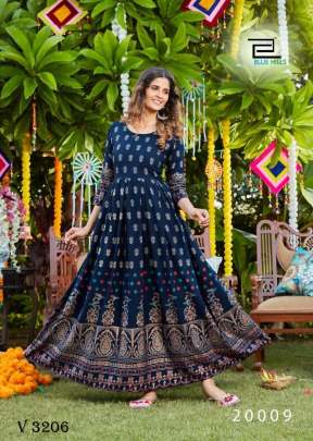 Party Wear Gown In Navy Blue Color By Blue Hills