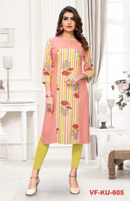 Partywear Rayon Kurti Peach