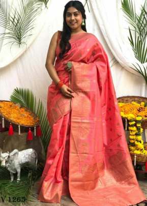 Peach Karnika Saree In Banarasi Soft Silk