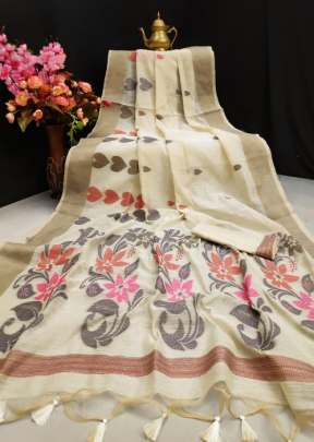 Pure Chanderi Cotton Cream Color Saree