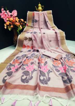 Pure Chanderi Cotton Light Pink Color Saree