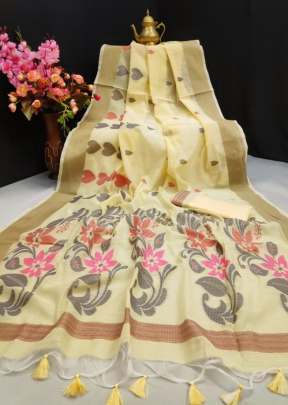 Pure Chanderi Cotton Light Yellow Color Saree