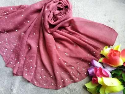 Pure Georget With White Moti Stone Peach Colour Saree