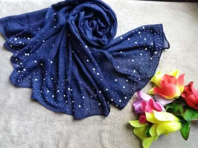 Pure Georget With White Moti Stone Blue Colour Saree