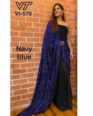  Pure Georrgte With Sequnce Work And Pure Satin Black Blue