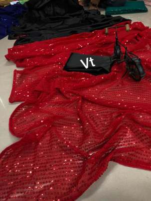 Pure Georrgte With Sequnce Work And Pure Satin Black Red
