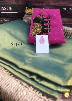 Pure, Rich and elegant look Aqua green colour saree with Erode Tissue Silk cotton