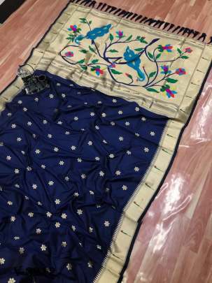 Pure Silk Saree In Blue Color By Surati Fabric
