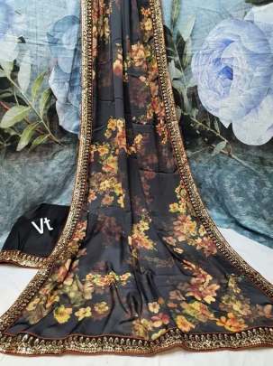 Pure Vichitra Silk With digital Printed Coffee