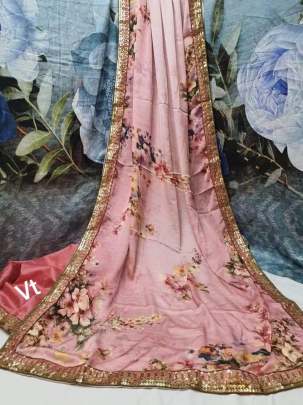 Pure Vichitra Silk With digital Printed Pink