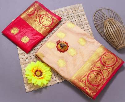 Pure soft silk saree Cream Color 