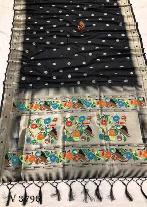 RAKHI Soft Kanjivaram Lichi Silk Saree In Black Color By Surati Fabric