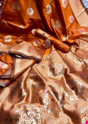 RESHMA Banarasi Silk With Contrast Meenakari Saree In Orange Color By Surati Fabric