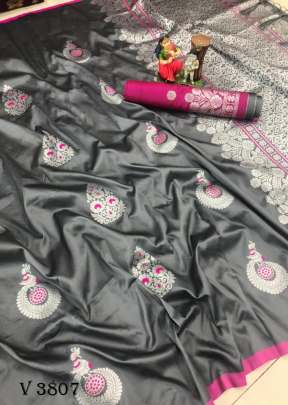 RIVAJ Designer Lichi Silk Saree In Grey Color By Surati Fabric 