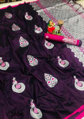 RIVAJ Designer Lichi Silk Saree In Wine Color By Surati Fabric 