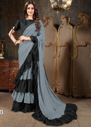 ROOHI RUFFLE PARTY WEAR GEORGETTE SAREES IN STONE GREY COLOR 