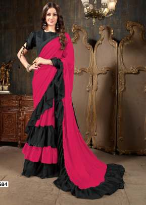 ROOHI RUFFLE PARTY WEAR GEORGETTE SAREES IN DARK PINK COLOR 