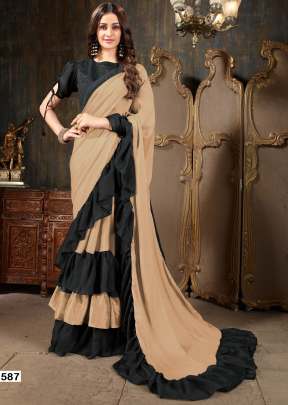ROOHI RUFFLE PARTY WEAR GEORGETTE SAREES IN MUSTARD COLOR 