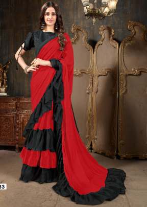 ROOHI RUFFLE PARTY WEAR GEORGETTE SAREES IN IMPERIAL RED COLOR 
