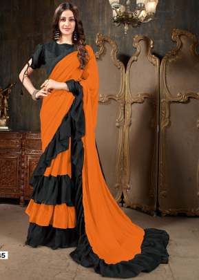 ROOHI RUFFLE PARTY WEAR GEORGETTE SAREES IN ORANGE COLOR 