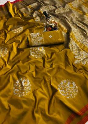 Radhika Lichi Silk Lemon Yellow Color Saree