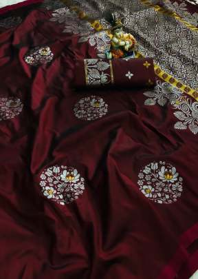 Radhika Lichi Silk Maroon Color Saree