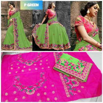  Rangoli silk  green saree with embroidery work 