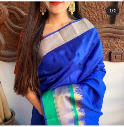Raw Silk With Khadi Weaving Pallu  n Zari Satin Blue