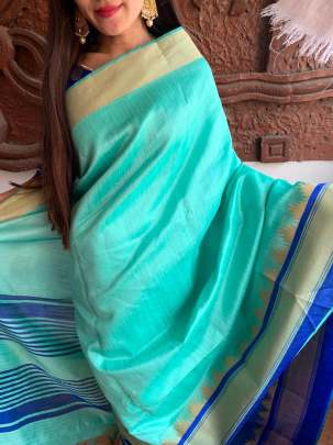 Raw Silk With Khadi Weaving Pallu  n Zari Satin Rama