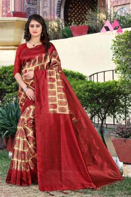Red Color Heavy Digital Print And Jhalr Work