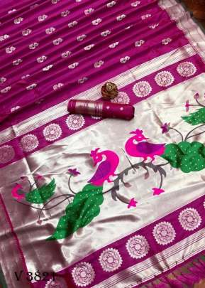 Rehana Pure Kanchipuram Saree In Rani Color By Surati Fabric 