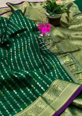 Remo Banarasi Weaving Silk Dark Green Color  Saree