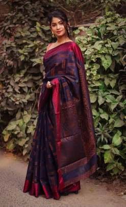 Rich Cotton with contrast satin border Purple