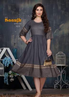 SAANJH  Gold Foil Printed Kurti In 8 Design By Beauty Queen