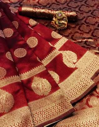 SOFT BANARASI SILK SAREE WITH WEAVING GOLD JARI AND RICH  PALLU WITH JARI WEAVING BORDER