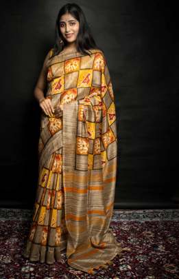 Semi Cotton Silk Yellow   Orange Colour Saree