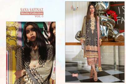 Shree Fabs Sana Safinaz Muzlin Collection Vol 5 Salwar Suit With Chiffon Dupatta 
