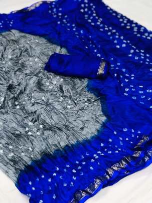 Silk With Zari Pati New Bandhani  Grey 