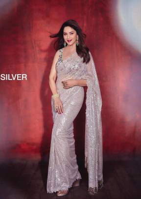 Silver Color MADHURI MOHINI Saree In Sequence Work