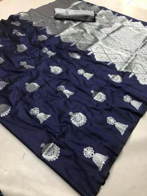 Silver Jumka Zari Navy Blue Colour Saree